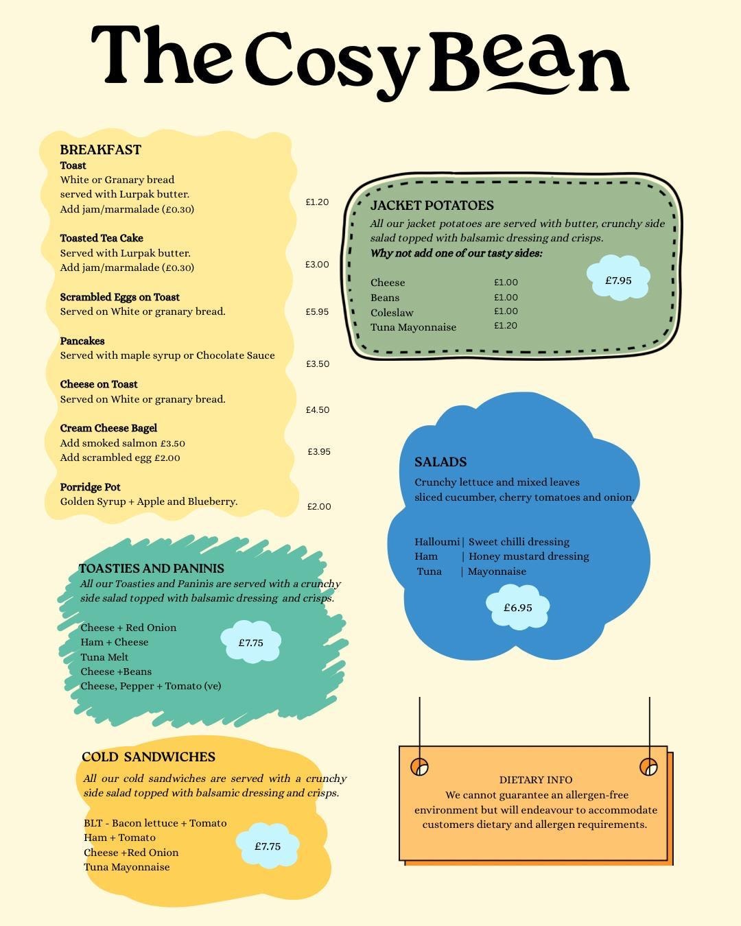 The Cosy Bean menu page 2
